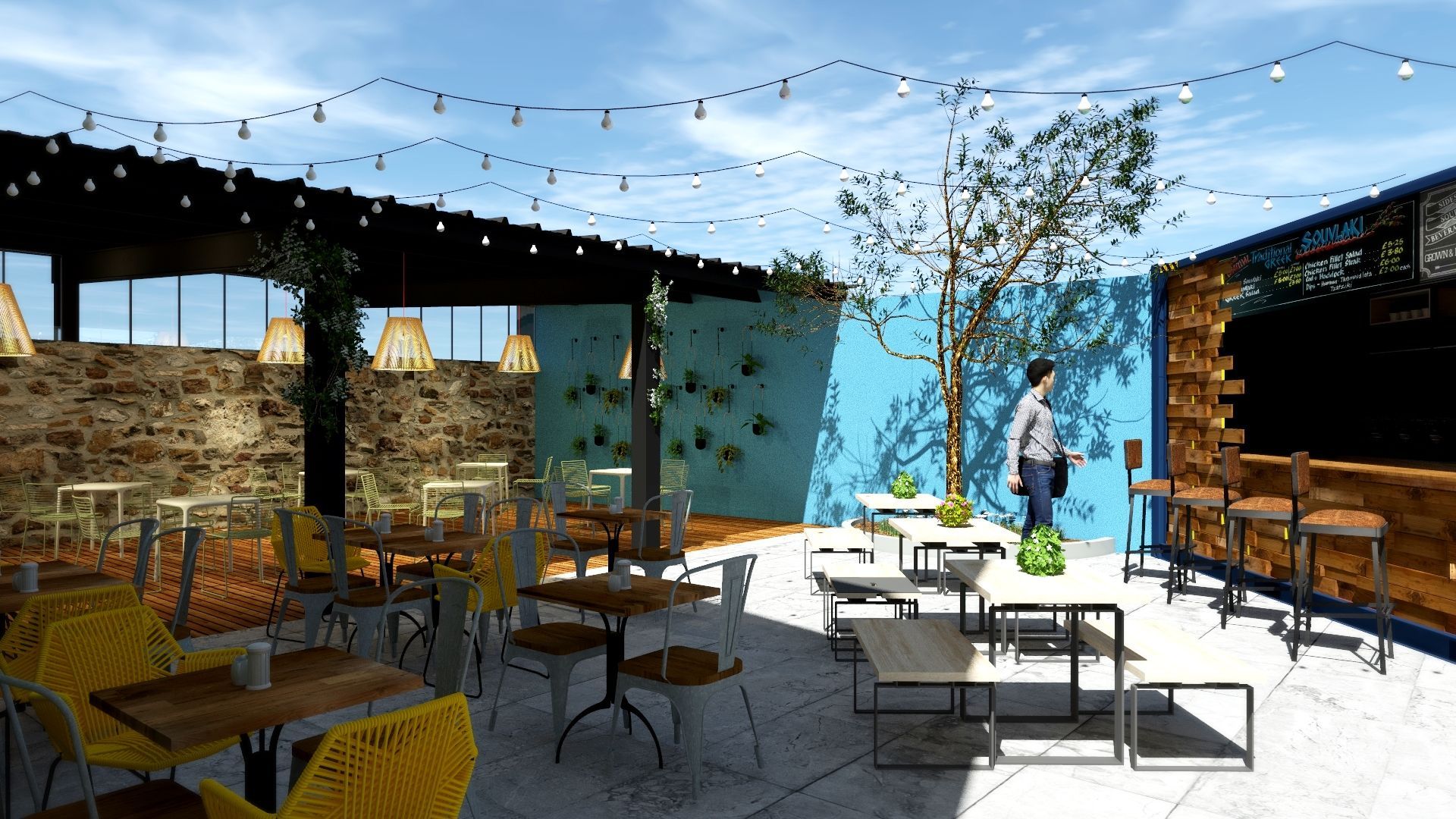 Terrasse modélisée de nuit