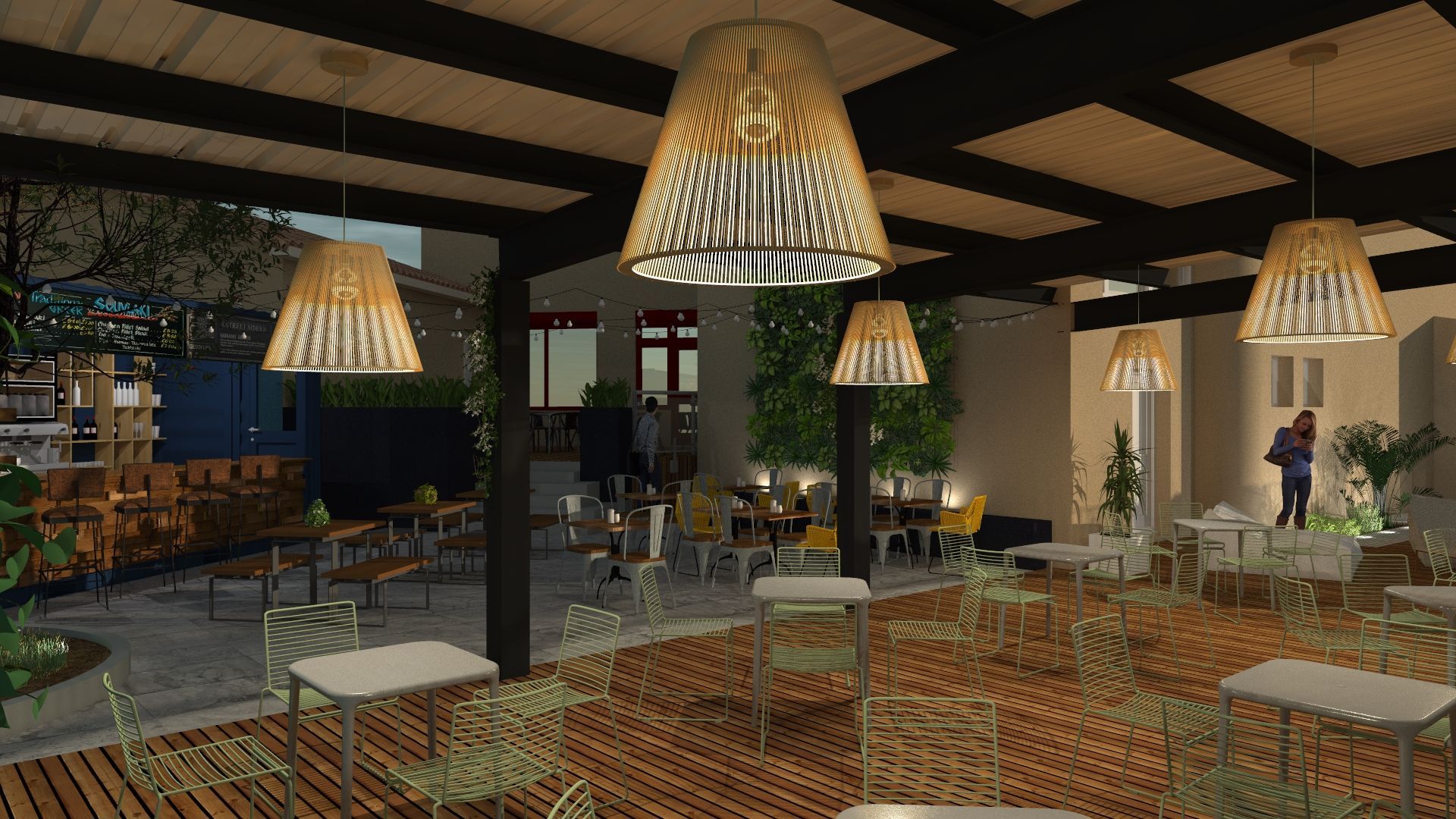 Terrasse modélisée de nuit