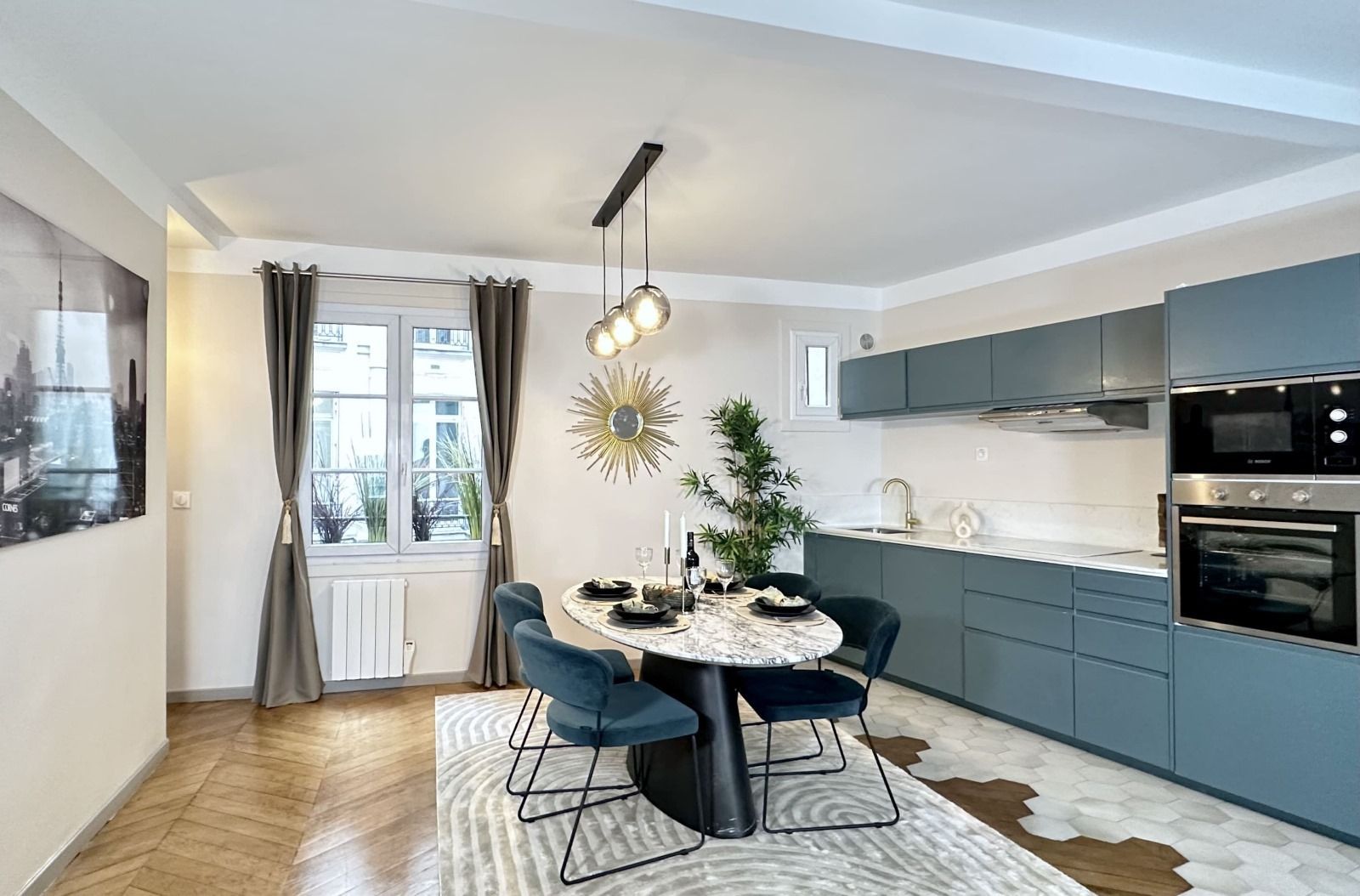 A luxurious and comfortable kitchen in the heart of Paris near the famous Champs-Élysée