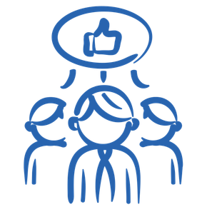 Trois silhouettes de personnes satisfaites.