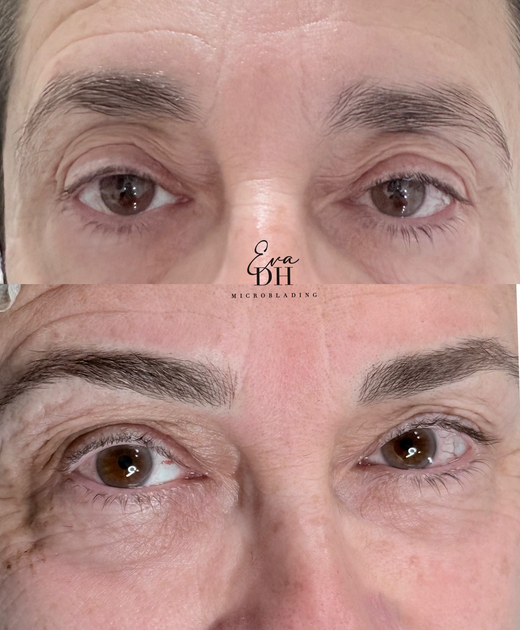 Una foto de antes y después de los ojos de una mujer.