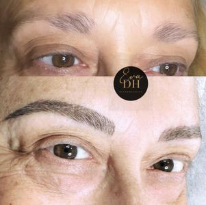 Una foto de antes y después de las cejas de una mujer.