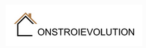 Logotipo com um &iacute;cone estilizado de uma casa e o texto &ldquo;ONSTROIEVOLUTION&rdquo; em preto e dourado sobre fundo branco.