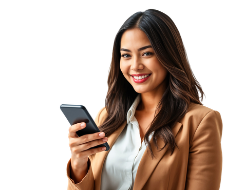 Femme en costume avec un smartphone