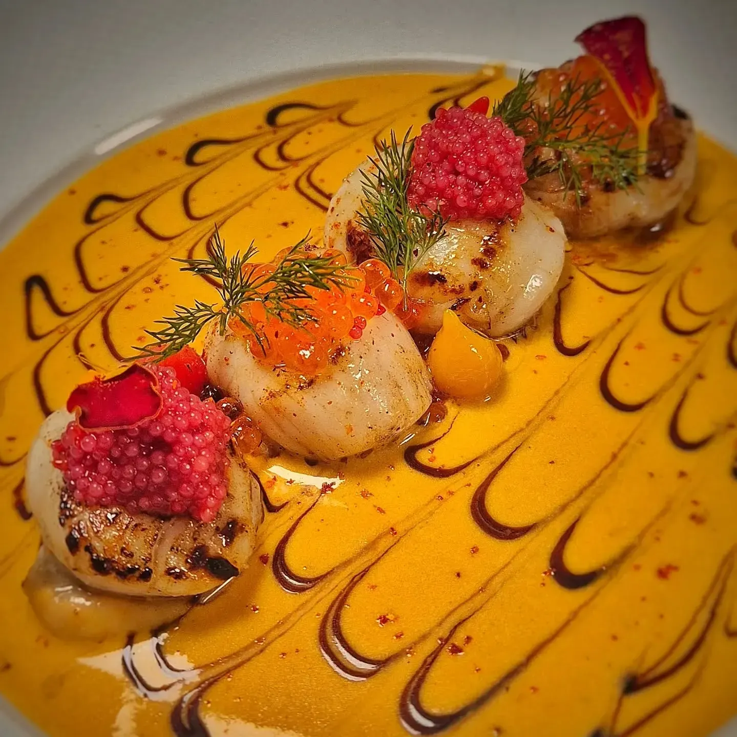 Noix de Saint-Jacques en sauce et décorations