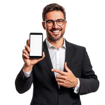 Homme en costume avec smartphone