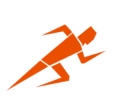 Figura geométrica naranja corriendo.