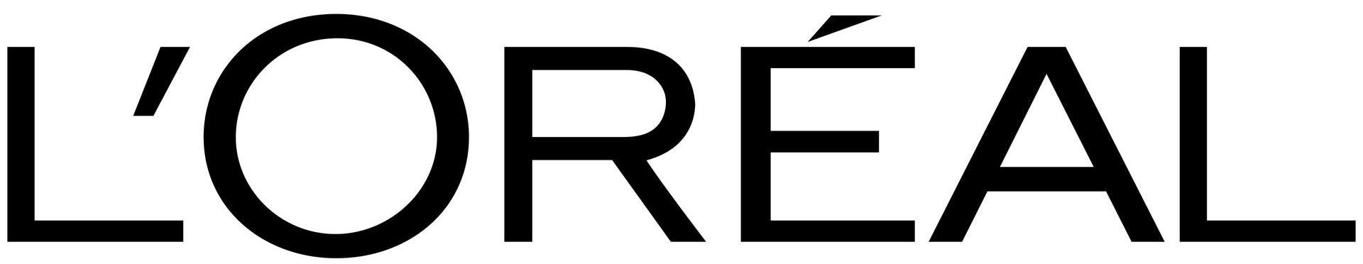 Logo del marchio L'Oréal in testo nero su sfondo bianco.