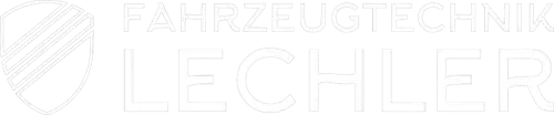 Logo mit dem Schriftzug "FAHRZEUGTECHNIK LECHLER" und einem weißen Schildumriss.