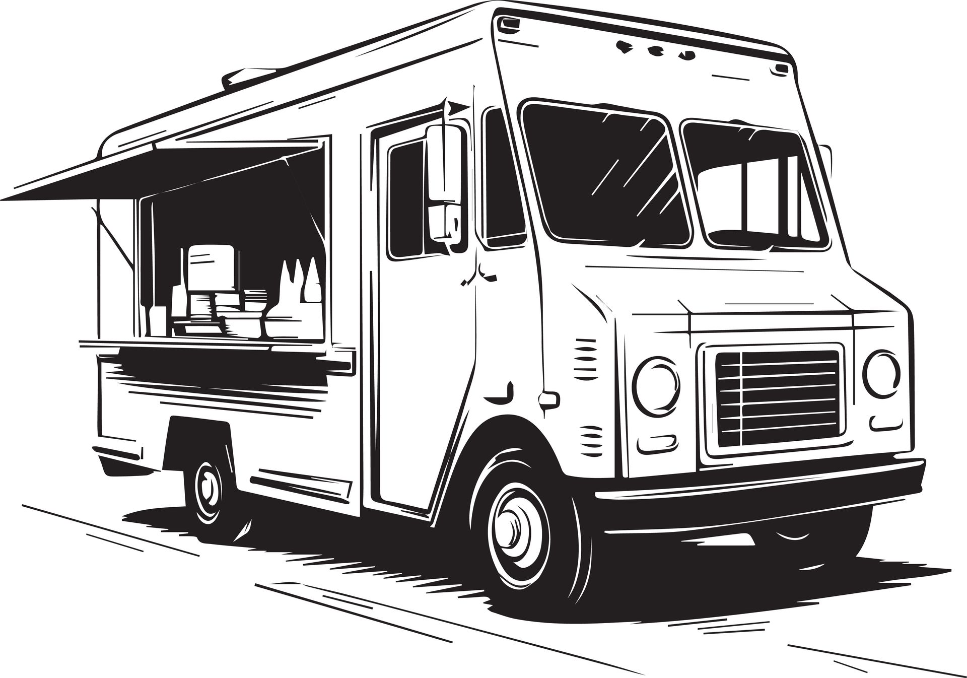 Imbisswagen mit geöffnetem Ausgabefenster.