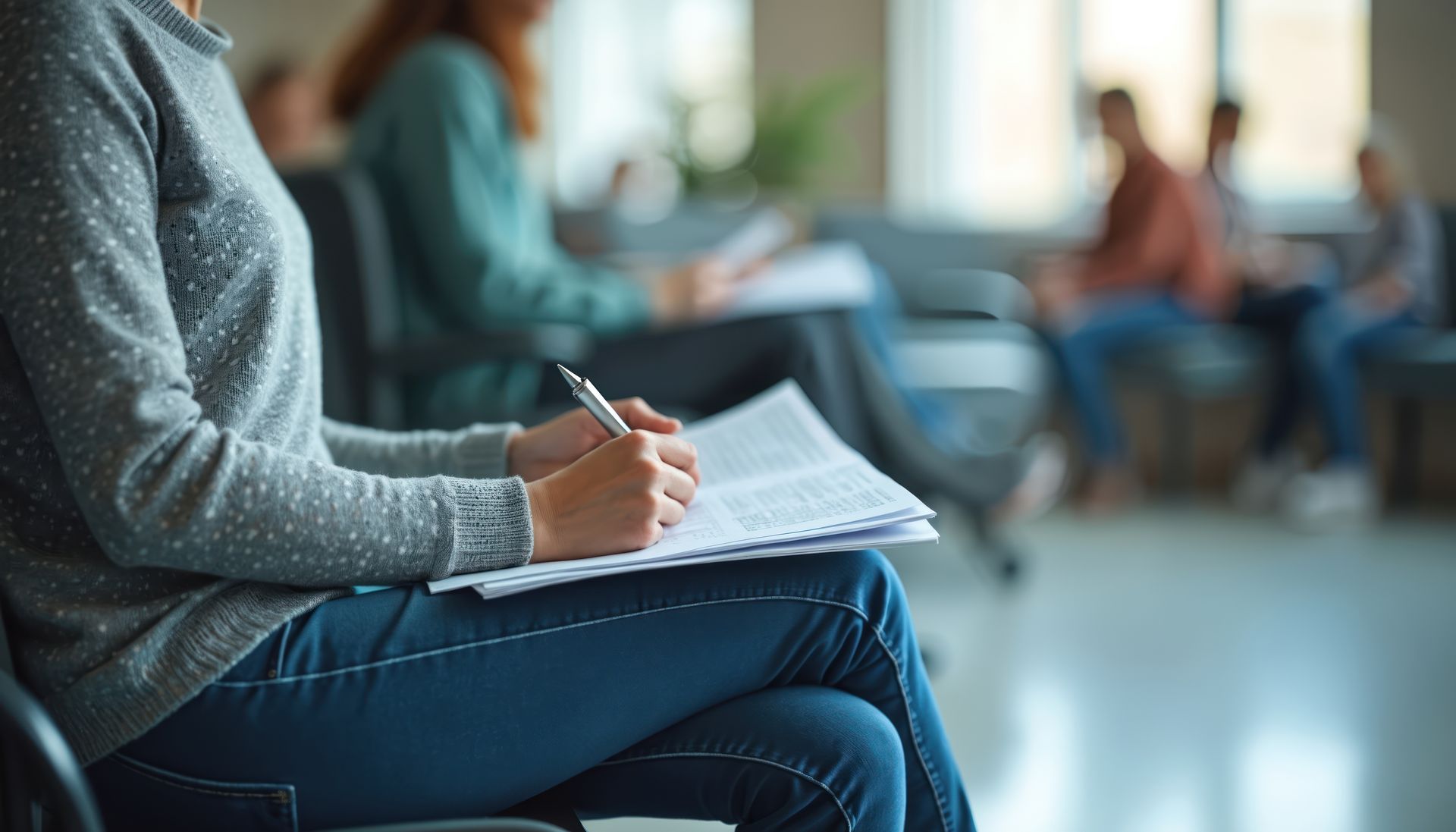 Patient prenant des notes dans un environnement médical