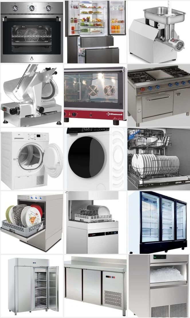 Hay muchos tipos diferentes de electrodomésticos en esta imagen.
