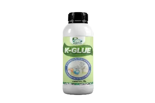 A bottle of k-glue on a white background.