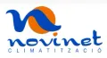 Logotipo de Novinet Climatització con una onda estilizada azul y naranja sobre el nombre de la empresa.