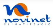 Logotipo de Novinet Climatització en azul y naranja con icono estilizado de ola y sol.