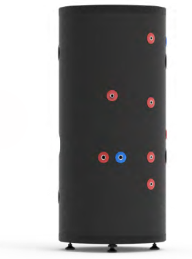 Objet cylindrique noir avec plusieurs petits marqueurs colorés sur sa face avant et sur le côté.