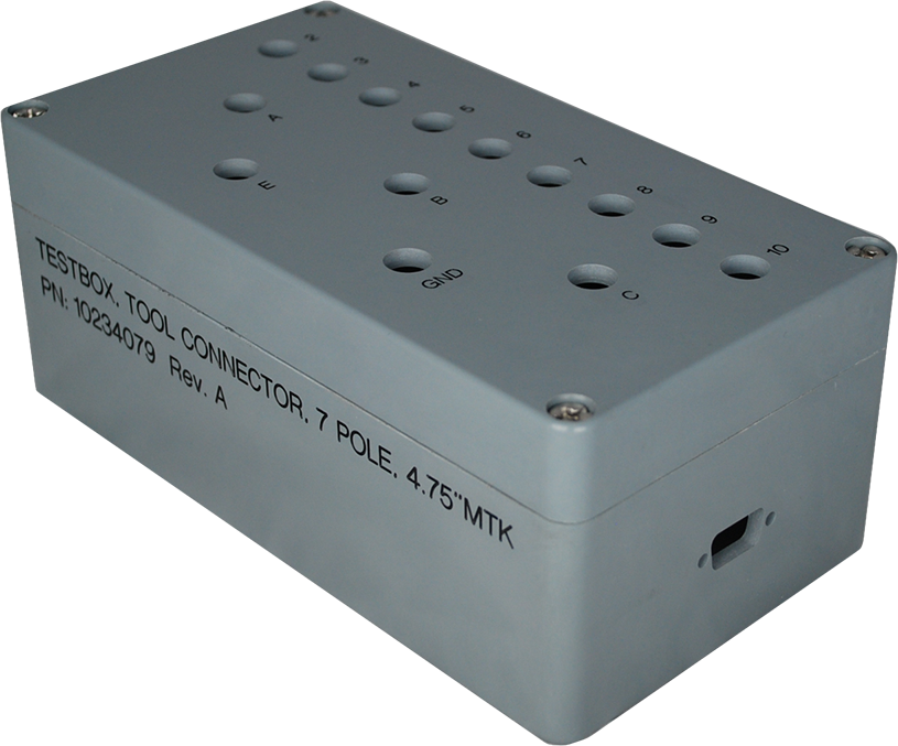 Eine Box mit der Aufschrift Testbox Tool Connector 7 Pole 4.75tmtk