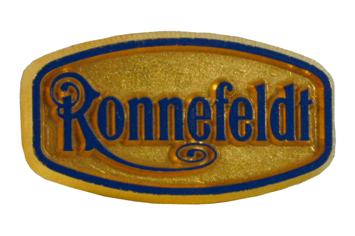 Ein gold-blaues Ronnefeldt-Logo auf weißem Hintergrund