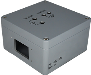 Ein graues Kästchen mit der Aufschrift „Spannung Kupfer“