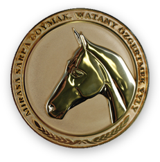 Eine Goldmünze mit einem Pferdekopf darauf