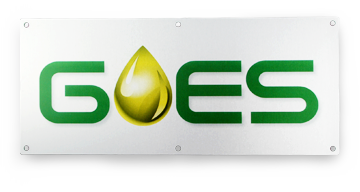 Ein grün-weißes Schild mit der Aufschrift „GOES“