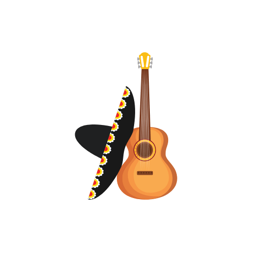 Sombrero apoyado sobre una guitarra de madera.