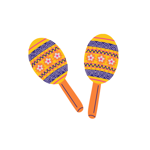 Dos maracas amarillas con diseños estampados.