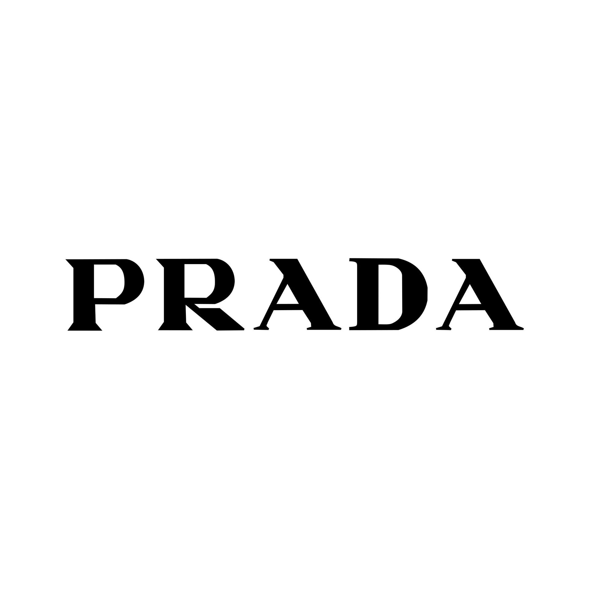 Un logotipo en blanco y negro de Prada sobre un fondo blanco.
