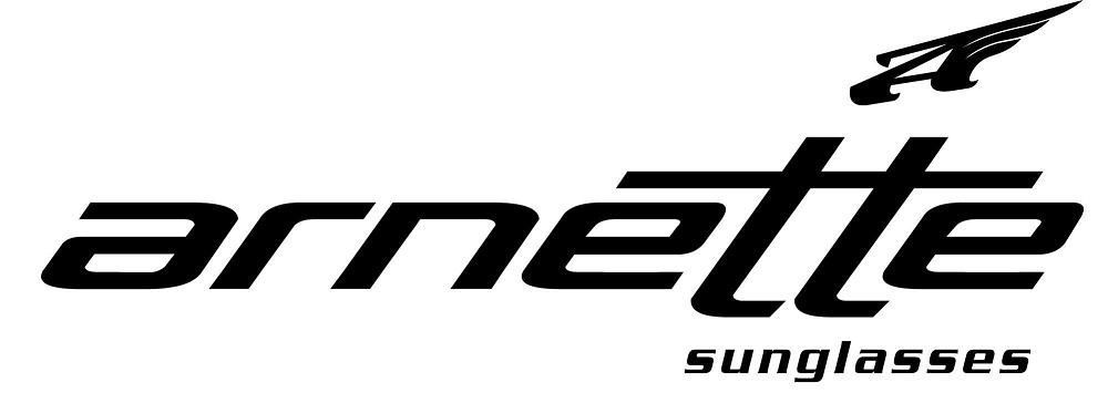 Un logotipo en blanco y negro para gafas de sol Arnette sobre un fondo blanco.