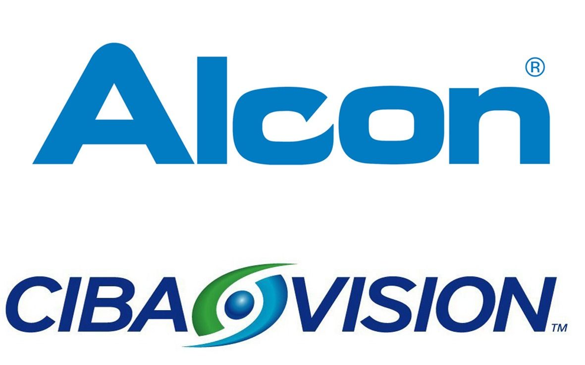 Un logotipo azul y verde para Alcon Ciba Vision.