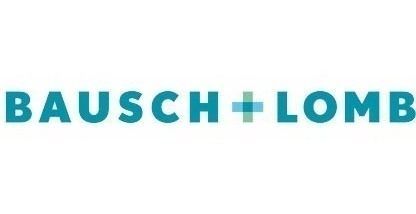 El logotipo de Bausch + Lomb es azul y blanco sobre un fondo blanco.