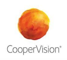 El logotipo de Coopervision es una bola naranja sobre un fondo blanco.