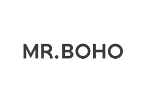 Un logotipo en blanco y negro para el Sr. Boho sobre un fondo blanco.