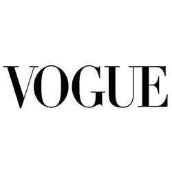 Un logotipo en blanco y negro para la revista Vogue sobre un fondo blanco.