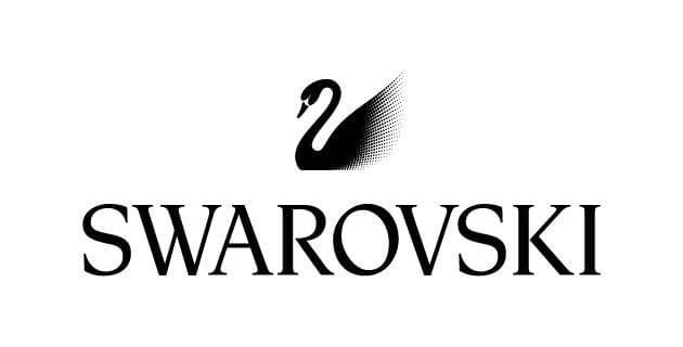 Un logotipo en blanco y negro de Swarovski con un cisne encima.