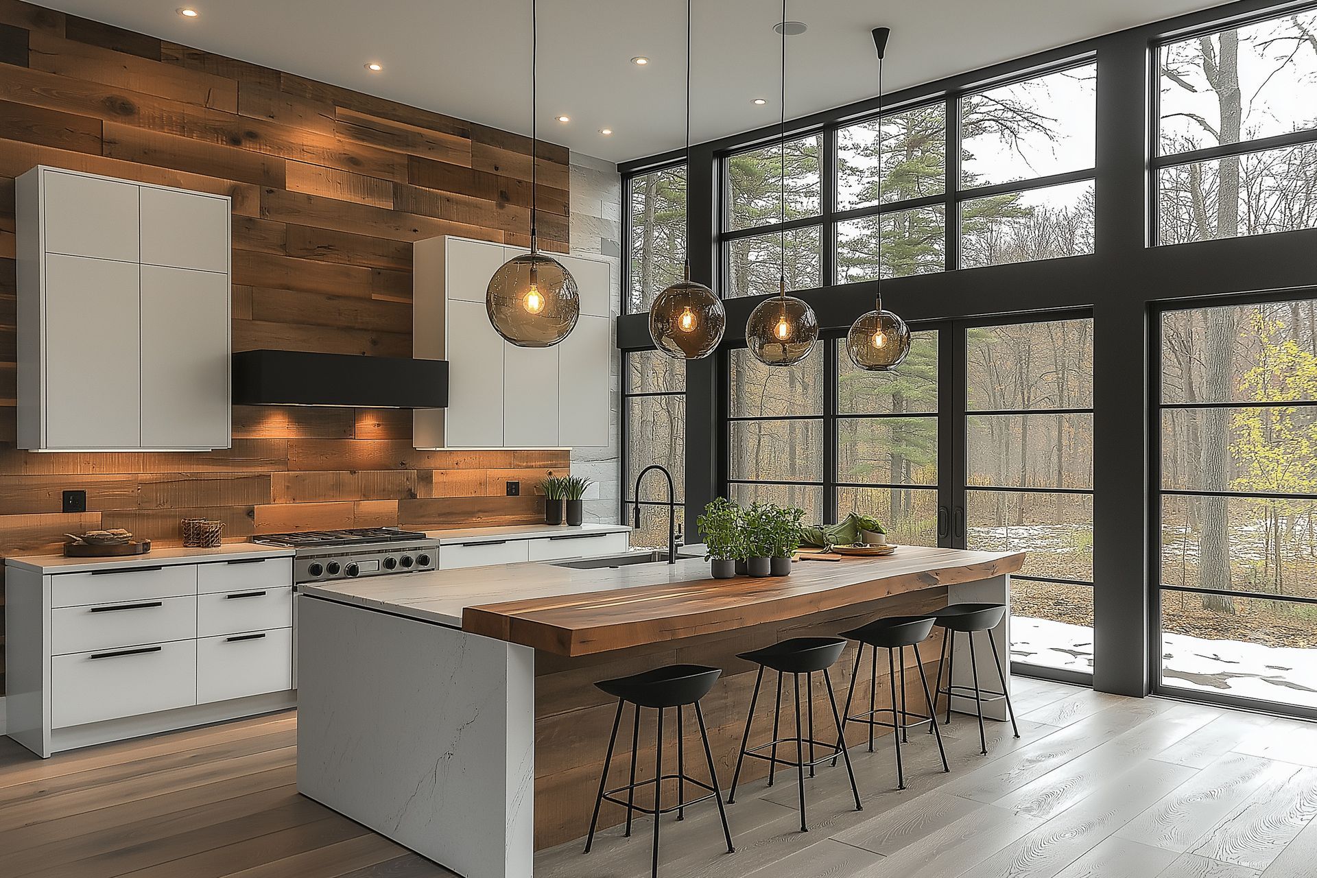 Cuisine moderne avec lambris.