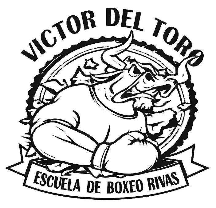 Logo: Boxing bull with gloves, "Victor Del Toro" above, "Escuela de Boxeo Rivas" below.