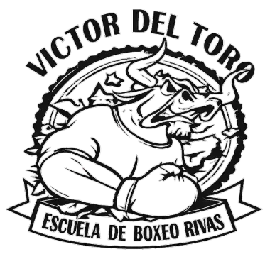 Logo: Boxing bull with gloves, "Victor Del Toro" above, "Escuela de Boxeo Rivas" below.
