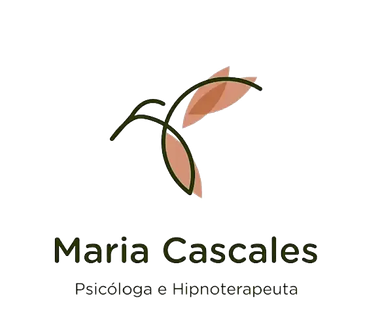 Logotipo para María Cascales, psicóloga e hipnoterapeuta, con gráfico y texto de un colibrí.