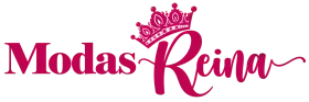 Logotipo de Modas Reina en magenta, con texto estilizado y una corona sobre la «R»