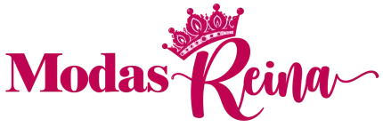 Logotipo de Modas Reina en magenta, con texto estilizado y una corona sobre la «R»