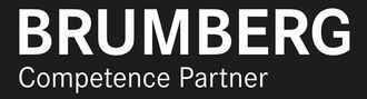 „BRUMBERG“ in weißer Schrift über „Competence Partner“ in kleinerer, weißer Schrift, auf schwarzem Hintergrund.“