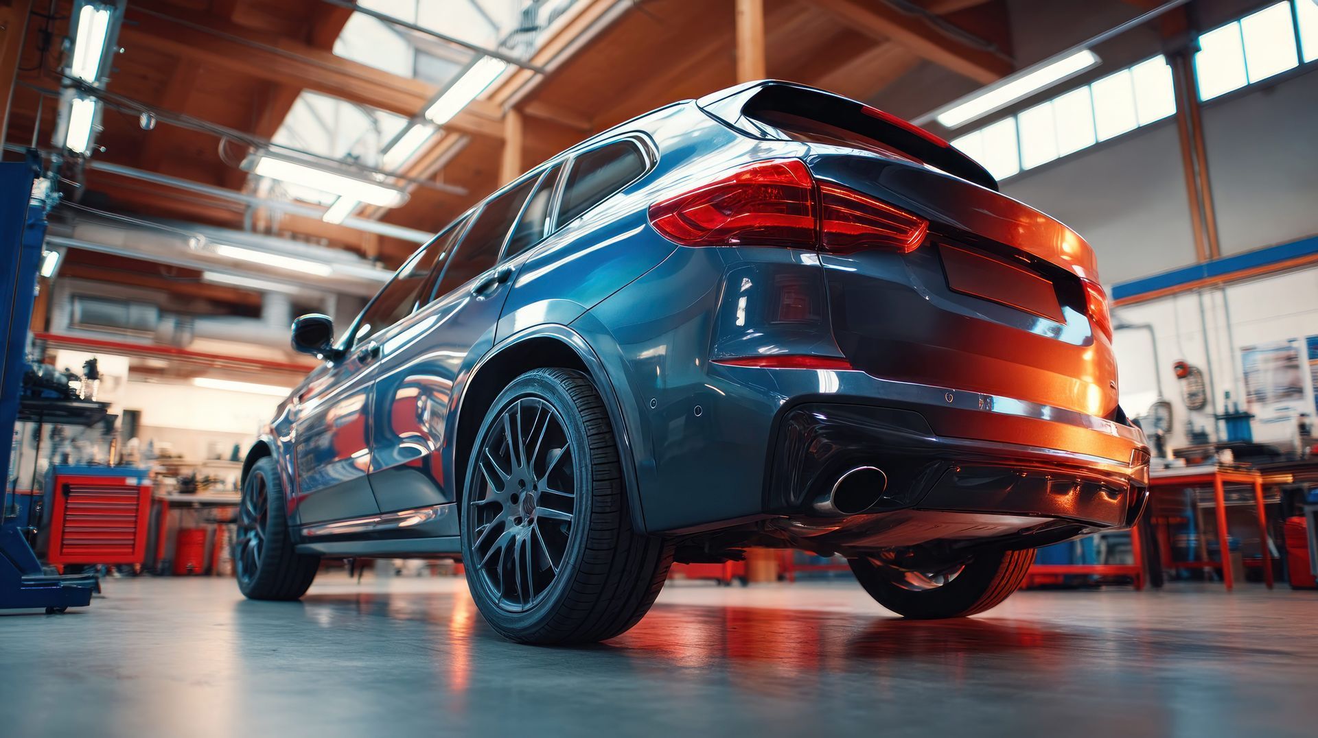 Une voiture grise dans un garage