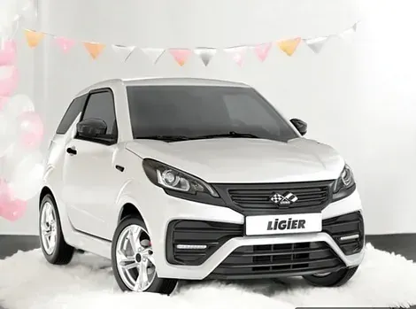 Un coche blanco está estacionado encima de un montón de nieve.