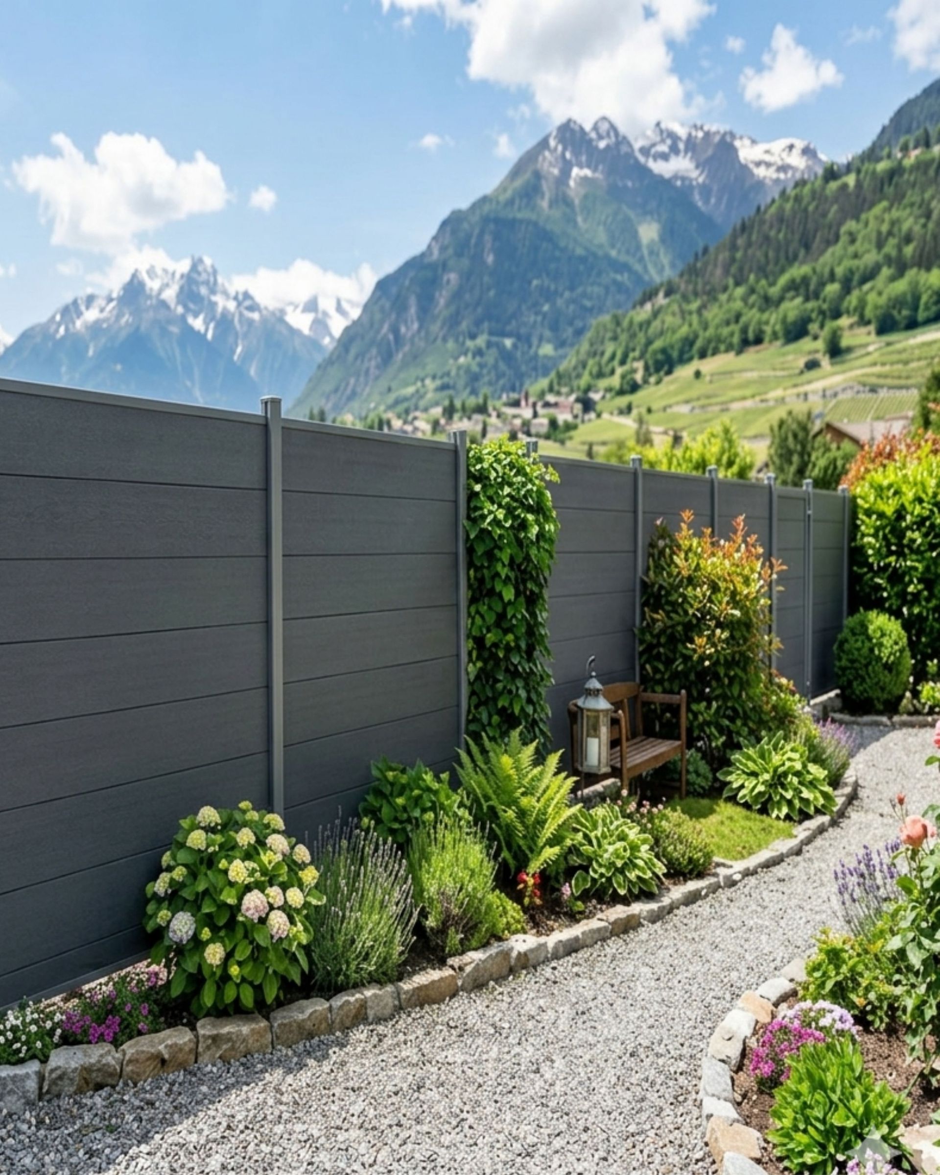 Image d'une clôture avec des montagnes en arrière plan