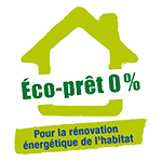 Logo vert et jaune Éco-prêt 0 % pour la rénovation énergétique de l’habitat