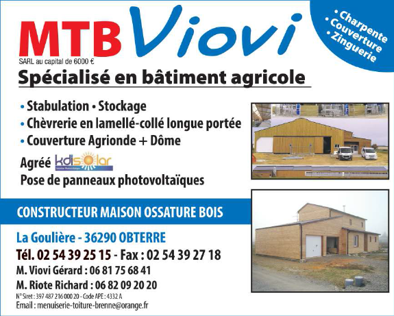 MTB Viovi, spécialiste du bâtiment agricole dans l'Indre (36)