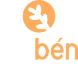 Un logotipo para Ben con un círculo naranja con hojas.
