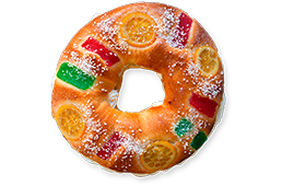Un donut con un agujero en el medio sobre un fondo blanco.