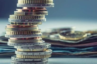 kolikkopino, jossa euroja ja senttejä